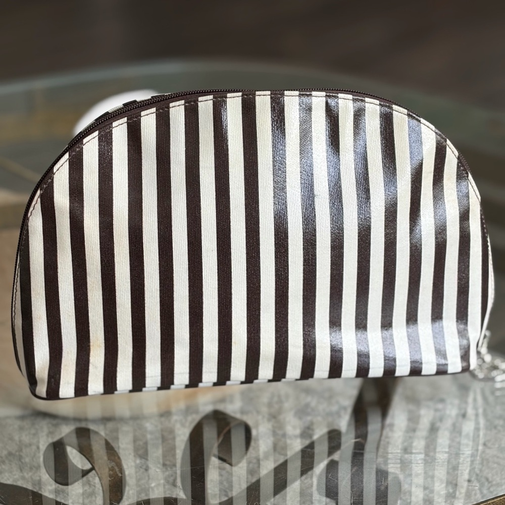Henri Bendel Brown and White Striped Cosmetic Bag - Picture 2 of 5